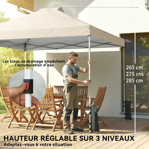 Tonnelle de jardin 3 x 3 m pop up tente pliante réglable en hauteur imperméable protection UV50+ tonnelle pliante avec 3 parois latérales sacs de sable sac de transport à Roulettes crème