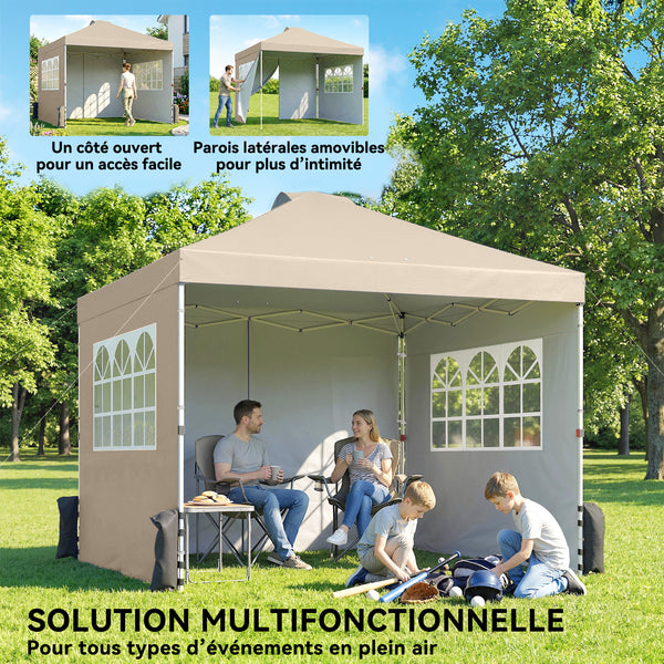Tonnelle de jardin 3 x 3 m pop up tente pliante réglable en hauteur imperméable protection UV50+ tonnelle pliante avec 3 parois latérales sacs de sable sac de transport à Roulettes crème