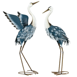 Lot de 2 statues jardin exterieur sculpture de héron en acier, decoration exterieur jardin résistant aux intempéries pour étang, patio, terrasse, pelouse, 74/70cm multicolore